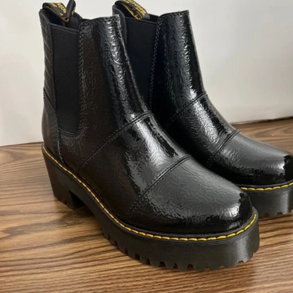 DR. MARTENS Rozalie Distressed Patent Heeled Chelsea Boots